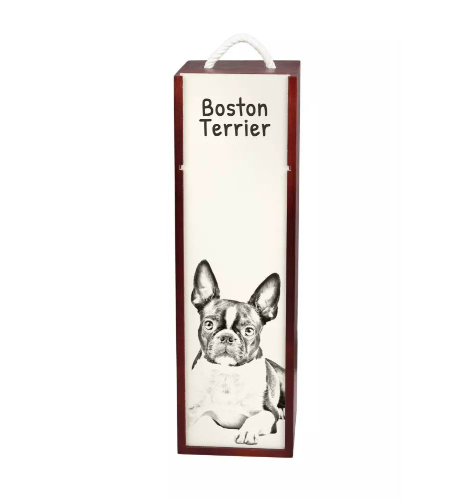 Boston Terrier - Weinbox mit Hund, Alkoholbox mit Grafik, personalisierte Geschenkbox der Marke Art-Dog