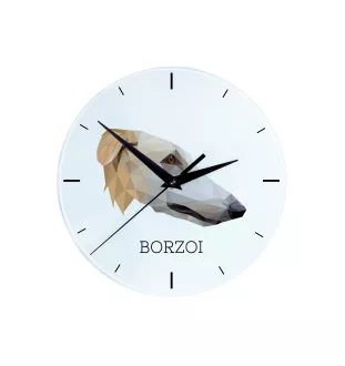 Barsoi, Russischer Jagdwindhund, Barzaia - geometrische Wanduhr mit Bild und Aufschrift der Marke Art-Dog