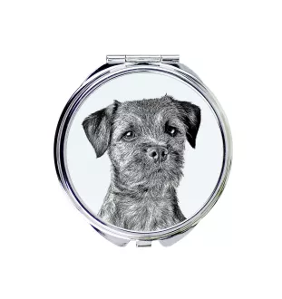 Border Terrier - Taschenspiegel mit Hund, personalisierter Taschenspiegel, kompakter Spiegel mit Art-Dog-Logo