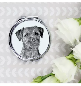Border Terrier - Taschenspiegel mit Hund, personalisierter Taschenspiegel, kompakter Spiegel mit Art-Dog-Logo