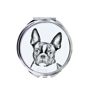 Boston Terrier, American Gentleman - Pocket mirror with a dog, personalized mirror for a purse, compact mirror with Art-Dog brand print.