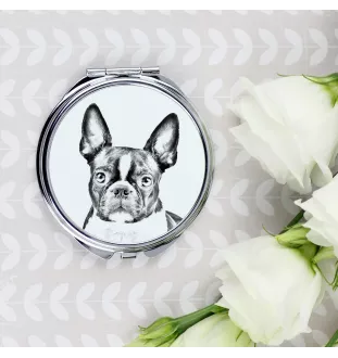 Boston Terrier, American Gentleman - Pocket mirror with a dog, personalized mirror for a purse, compact mirror with Art-Dog brand print.