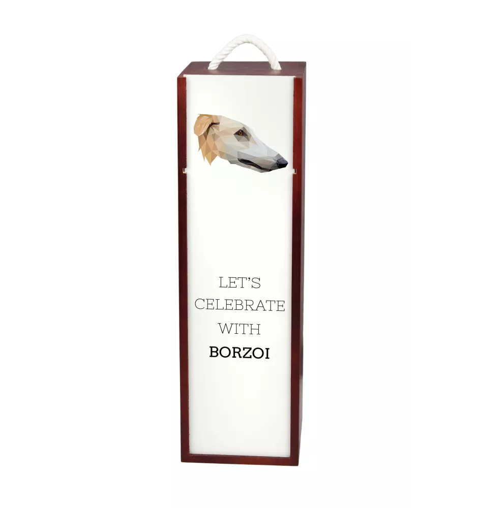 Borzoi, Russian Hunting Sighthound, Russian Wolfhound - geometric box with a picture and inscription for wine by Art-Dog