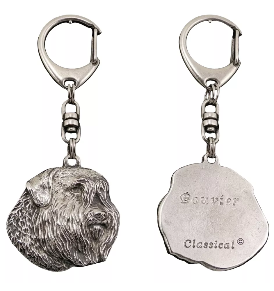 Bouvier des Flandres, Flanders Cattle Dog - Silver-plated key ring with dog, handbag decoration, backpack pendant by Art-Dog brand
