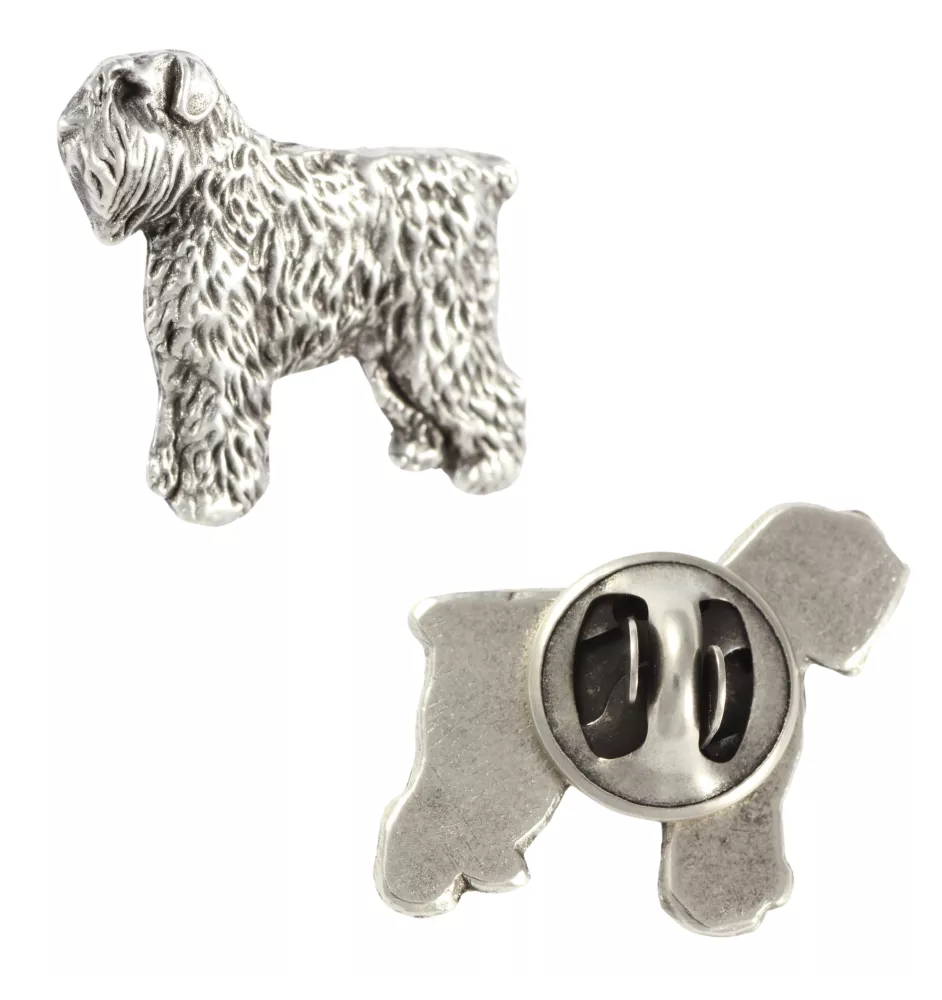 Flandrischer Treibhund, Bouvier des Flandres  - Versilberte Hundebrosche, elegante Anstecknadel, Jackenreversschmuck der Marke Art-Dog