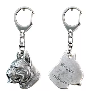 Boxer I - Porte-clés argenté avec chien, décoration de sac à main, pendentif de sac à dos par la marque Art-Dog
