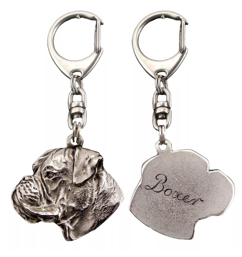 Boxer, Deutscher Boxer III - Versilberter Schlüsselanhänger mit Hund, Handtaschen-Dekoration, Rucksack-Anhänger der Marke Art-Dog