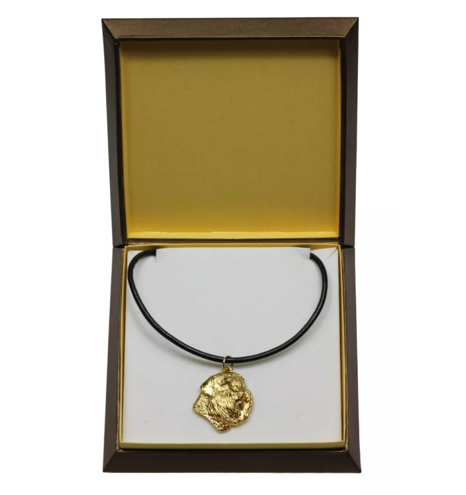 Flandrischer Treibhund, Bouvier des Flandres - Hundehalsband in Geschenkbox, vergoldeter Anhänger für Hundefans, auffälliger Schmuck von Art-Dog