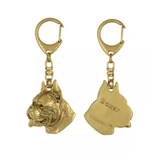 Boxer, Deutscher Boxer I - Vergoldeter Schlüsselanhänger mit Hund, Handtaschenschmuck, Luxus-Accessoire der Marke Art-Dog