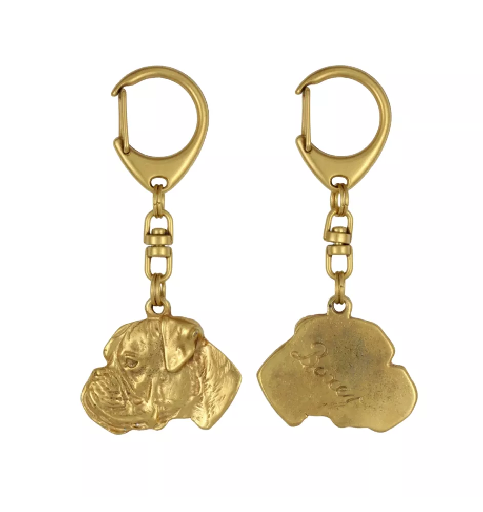 Boxer, German Boxer III - Gilded key ring with dog, handbag decoration, luxury accessory by Art-Dog brand