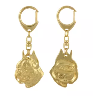 Boxer, German Boxer II - Gilded key ring with dog, handbag decoration, luxury accessory by Art-Dog brand