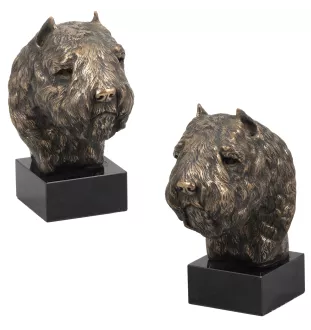 Flandrischer Treibhund, Bouvier des Flandres - Hundestatue, Büste auf Steinsockel, Skulptur, Trophäe für Hundeausstellung der Marke Art-Dog