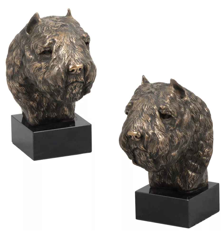 Flandrischer Treibhund, Bouvier des Flandres - Hundestatue, Büste auf Steinsockel, Skulptur, Trophäe für Hundeausstellung der Marke Art-Dog