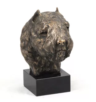 Bouvier des Flandres, Flanders Cattle Dog - Dog statue, bust on stone base, sculpture, trophy for dog show by Art-Dog brand