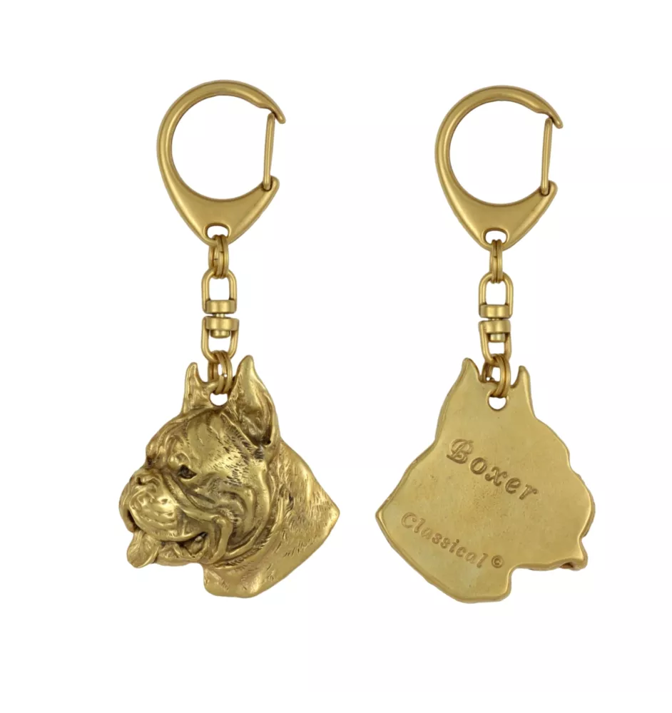 Boxer, Deutscher Boxer I - Vergoldeter Schlüsselanhänger mit Hund in Geschenkbox, Handtaschen-Dekoration, Luxus-Accessoire der Marke Art-Dog