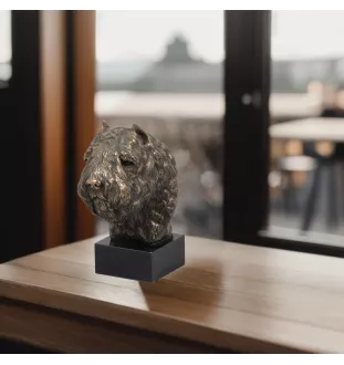 Flandrischer Treibhund, Bouvier des Flandres - Hundestatue, Büste auf Steinsockel, Skulptur, Trophäe für Hundeausstellung der Marke Art-Dog