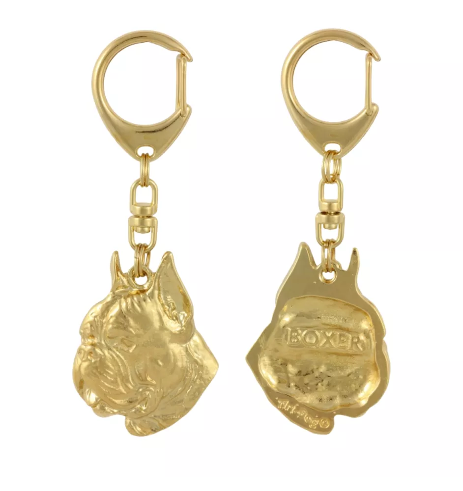 Boxer, German Boxer II - Gilded key ring with dog in gift box, handbag decoration, luxury accessory by Art-Dog brand