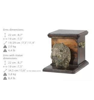 Bouvier des Flandres, Flanders Cattle Dog - urn for dog ashes with a statuette, elegant urn for a dog, unique urn with a bust of a dog by Art-Dog brand