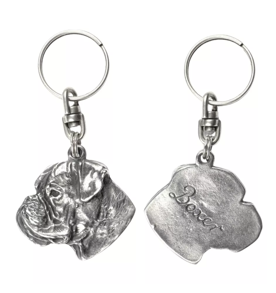 Boxer III - Pendentif argenté avec un chien dans une boîte décorative, décoration de sac à main, pendentif de sac à dos par la marque Art-Dog