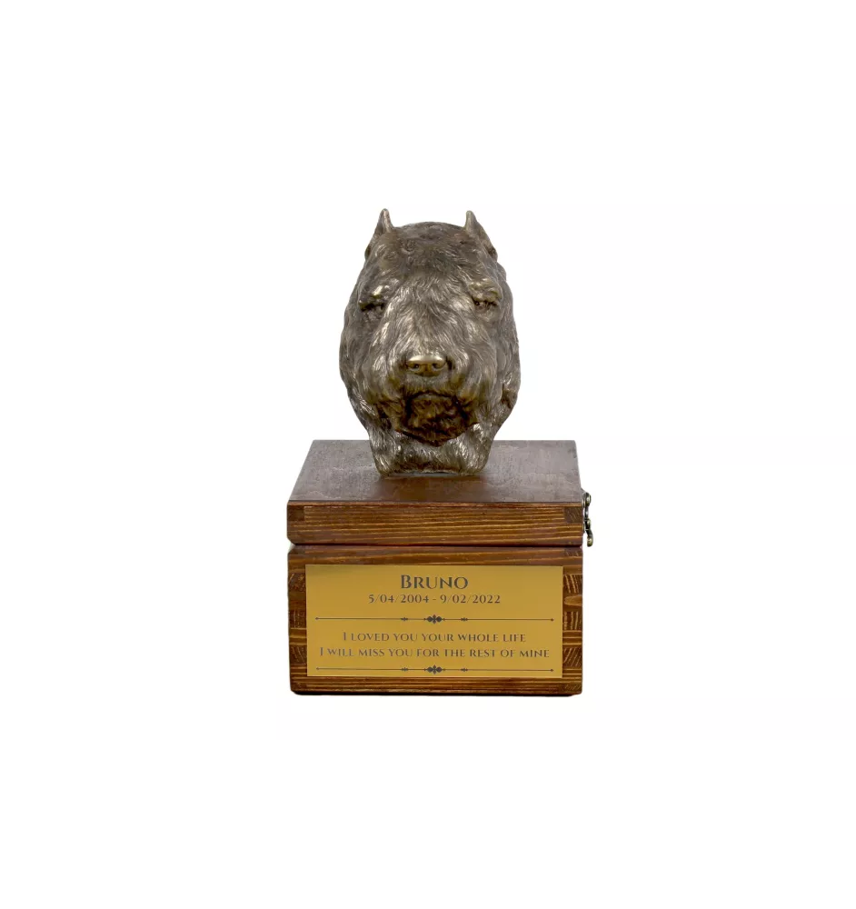 Bouvier des Flandres - urne pour les cendres du chien avec une statuette, petite urne pour chien, urne personnalisée avec le buste du chien de la marque Art-Dog