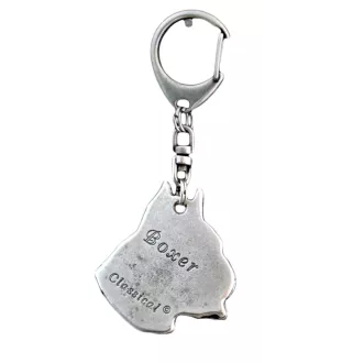 Boxer, German Boxer I - Silver-plated key ring with a dog in a gift box, handbag decoration, backpack pendant by Art-Dog brand