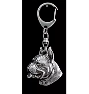 Boxer, German Boxer I - Silver-plated key ring with a dog in a gift box, handbag decoration, backpack pendant by Art-Dog brand
