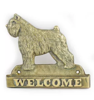 Bouvier des Flandres - une plaque de porte avec un chien, une plaque de bienvenue en laiton, une enseigne exceptionnelle avec l'inscription Welcome de la marque Art-Dog