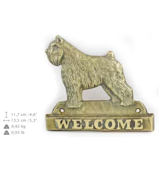 Bouvier des Flandres - une plaque de porte avec un chien, une plaque de bienvenue en laiton, une enseigne exceptionnelle avec l'inscription Welcome de la marque Art-Dog