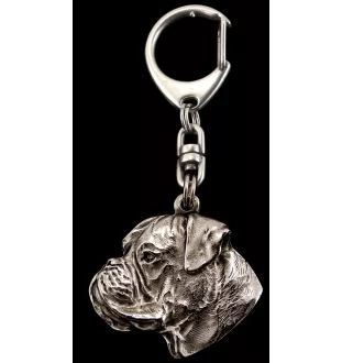 Boxer, German Boxer III - Silver-plated key ring with a dog in a gift box, handbag decoration, backpack pendant by Art-Dog brand