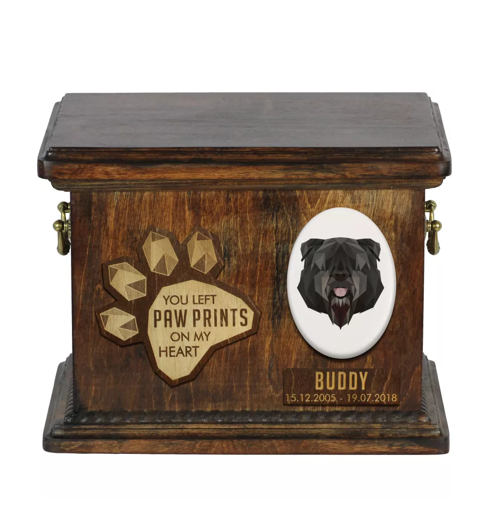 Flandrischer Treibhund, Bouvier des Flandres Personalisierte Hundeurne mit Gravur, Erinnerungsbox für Hundeknochen von der Marke Art-Dog