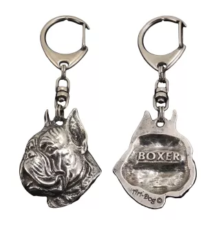 Boxer, German Boxer II - Silver-plated key ring with a dog in a gift box, handbag decoration, backpack pendant by Art-Dog brand