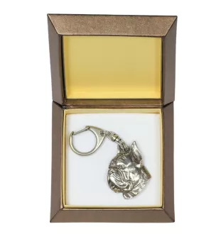 Boxer II - Porte-clés argenté avec un chien dans une boîte cadeau, décoration de sac à main, pendentif de sac à dos par la marque Art-Dog