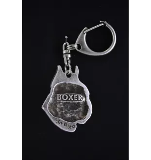 Boxer, Deutscher Boxer II - Versilberter Schlüsselanhänger mit Hund in einer Geschenkbox, Handtaschenschmuck, Rucksackanhänger der Marke Art-Dog