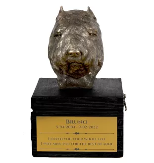 Bouvier des Flandres - une urne avec une gravure et une sculpture de chien, un dernier adieu, un produit fait à la main de la marque Art-Dog