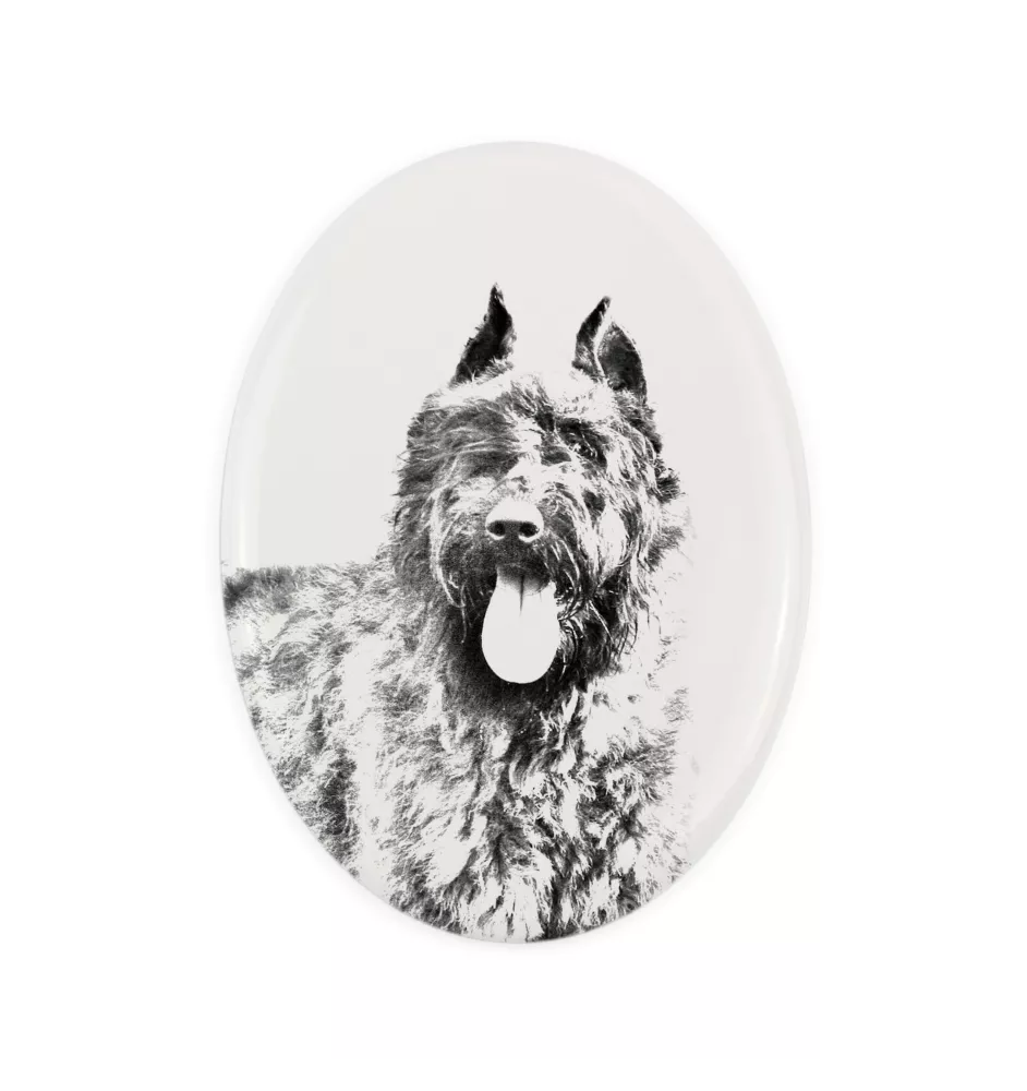 Bouvier des Flandres, Flanders Cattle Dog - commemorative plaque with a photo of a dog, tombstone with a print, personalized oval plaque from the Art-Dog brand