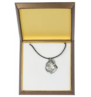 Boxer, Deutscher Boxer II - Hundehalsband in Geschenkbox, versilbertes Medaillon für Hundefans, markanter Anhänger der Marke Art-Dog