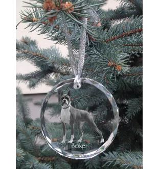 Boxer, Deutscher Boxer III - Kristallkugel mit Foto, Hundebild im Kristall, personalisierter Christbaumschmuck von Art-Dog.