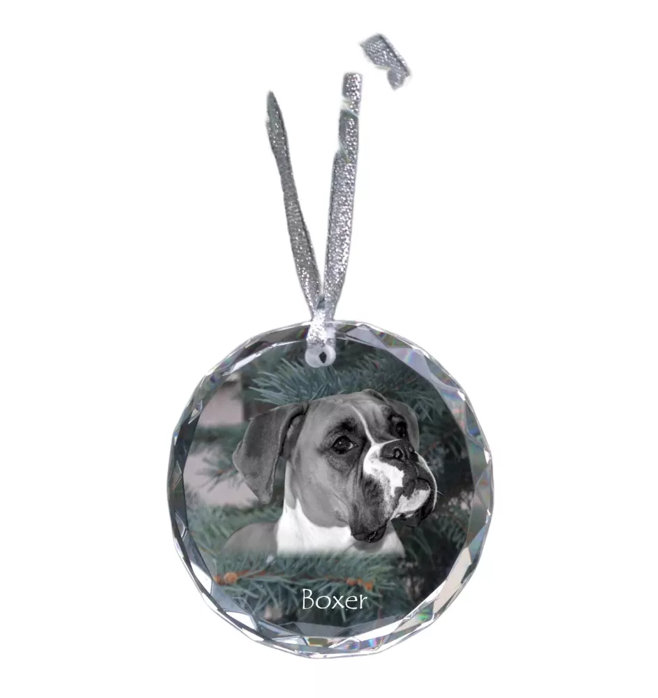 Boxer I - boule de Noël en cristal avec une photo, photo de chien dans le cristal, décoration personnalisée pour sapin de Noël de la marque Art-Dog
