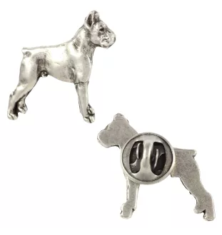 Boxer II  - Broche chien argentée, épingle élégante, décoration de revers de veste par la marque Art-Dog
