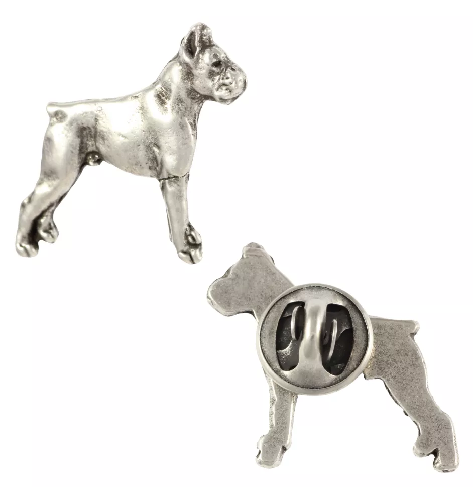 Boxer, Deutscher Boxer II  - Versilberte Hundebrosche, elegante Anstecknadel, Jackenreversschmuck der Marke Art-Dog