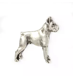 Boxer II  - Broche chien argentée, épingle élégante, décoration de revers de veste par la marque Art-Dog