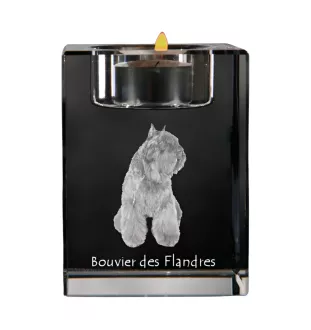 Flandrischer Treibhund, Bouvier des Flandres - Kerzenhalter mit Hundefoto, Teelichthalter aus Kristall, personalisiertes Geschenk der Marke Art-Dog