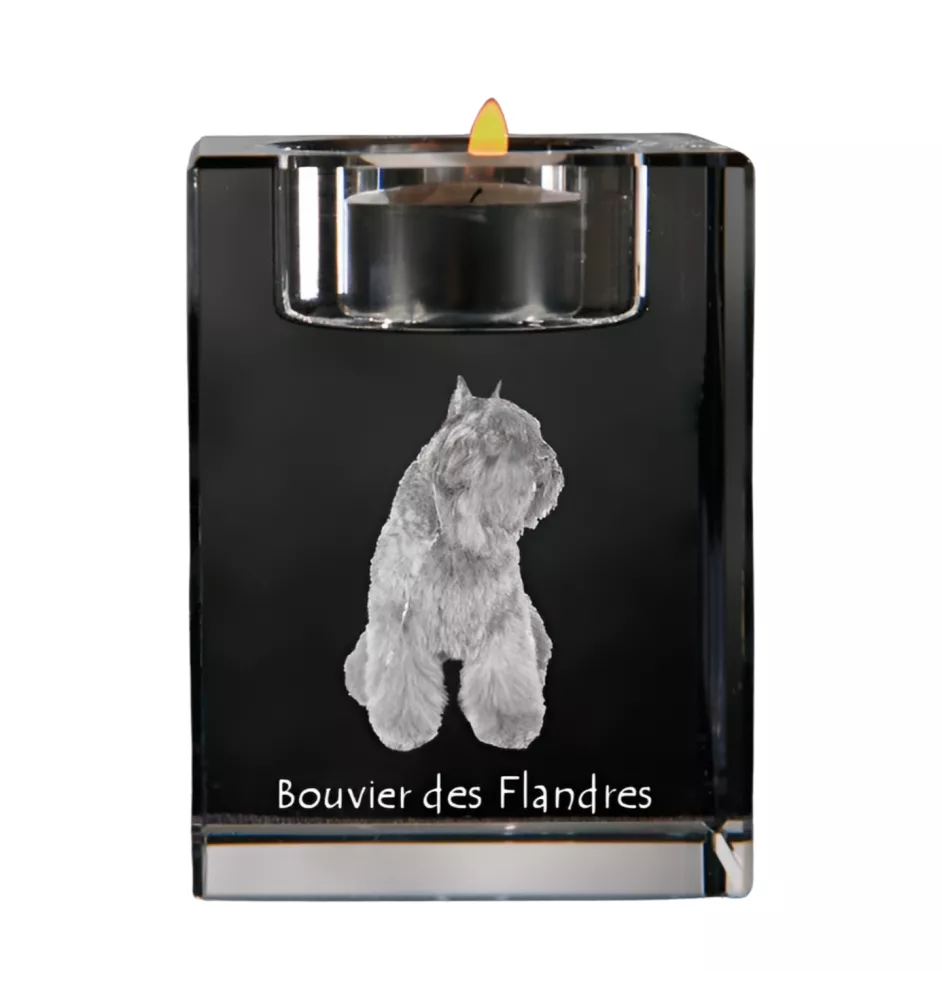 Bouvier des Flandres - Bougeoir avec photo de chien, porte bougie en cristal, cadeau personnalisé par la marque Art-Dog