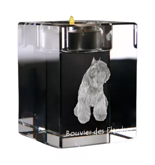 Flandrischer Treibhund, Bouvier des Flandres - Kerzenhalter mit Hundefoto, Teelichthalter aus Kristall, personalisiertes Geschenk der Marke Art-Dog