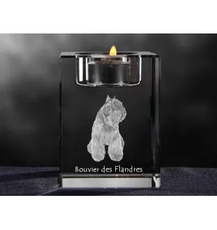 Bouvier des Flandres, Flanders Cattle Dog - Candle holder with dog photo, crystal tealight holder, personalised gift by Art-Dog brand