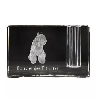 Flandrischer Treibhund, Bouvier des Flandres - Stifthalter, Kristallorganizer mit Hundefoto, einzigartige Schreibtischdekoration der Marke Art-Dog