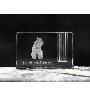 Flandrischer Treibhund, Bouvier des Flandres - Stifthalter, Kristallorganizer mit Hundefoto, einzigartige Schreibtischdekoration der Marke Art-Dog