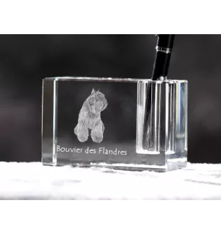 Flandrischer Treibhund, Bouvier des Flandres - Stifthalter, Kristallorganizer mit Hundefoto, einzigartige Schreibtischdekoration der Marke Art-Dog