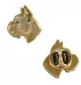 Boxer I - Broche de chien dans une boîte décorative, épingle élégante en plaqué or, épingle de veste de la marque Art-Dog