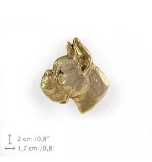 Boxer I - Broche de chien dans une boîte décorative, épingle élégante en plaqué or, épingle de veste de la marque Art-Dog